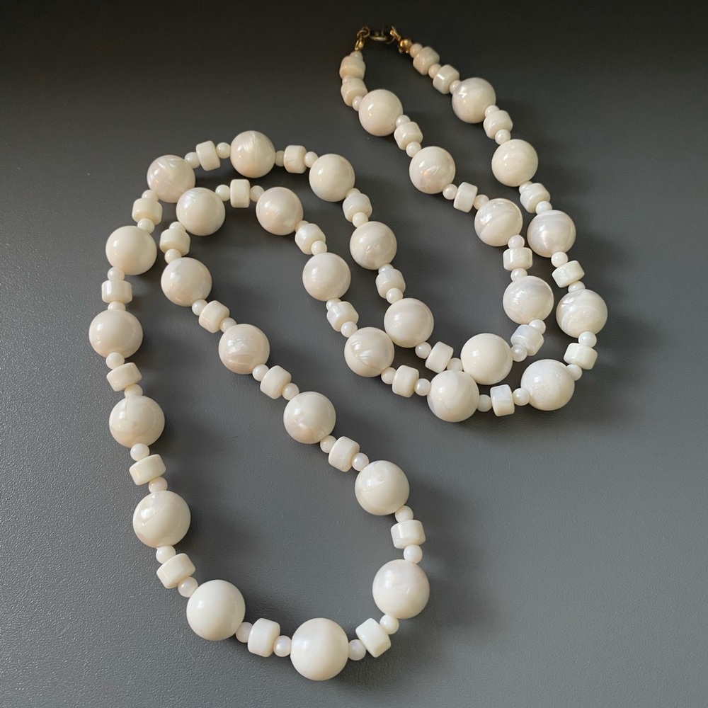 Vintage Cream Colored Acrylic Beaded Long Necklace